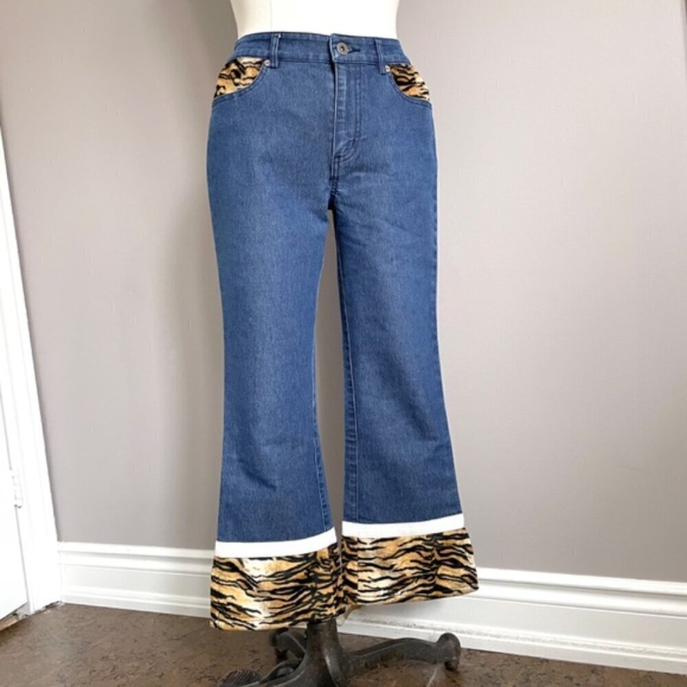 Vintage Y2K Guess Bootcut Cropped Jeans w/ Faux Fur Trim - 28" - Picture 2 of 12